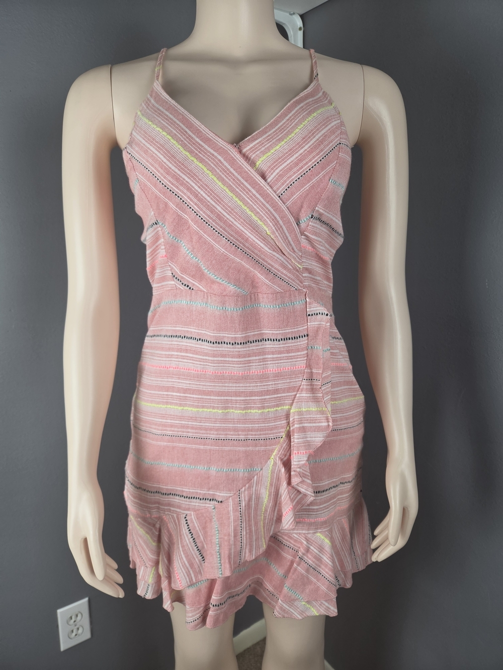 Pink Striped Ruffle Wrap Sundress